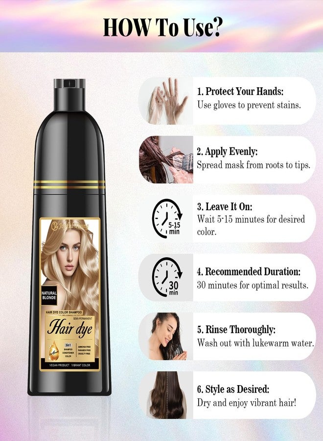 Joyful Young Natural Hair Dye Shampoo 3 IN 1, Hair Color for Gray Hair Coverage, Hair Coloring Shampoo for Women, Color Shampoo Beard Dye for Men, Vegan Ammonia Free Hair Shampoo (NATURAL BLONDE) - Image 4